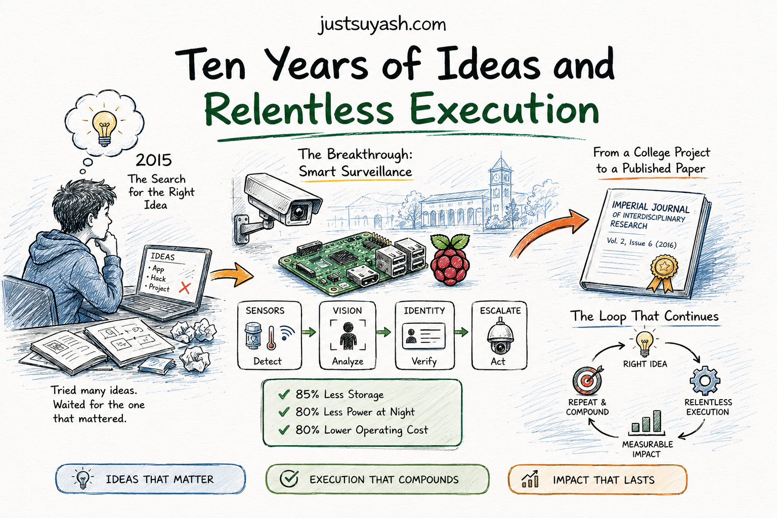 Ten Years of Ideas and Relentless Execution — sketch illustration